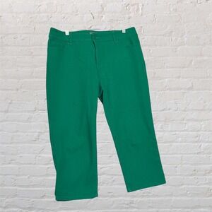 Chicos Green Capri Pants Womens Size 2 Cotton Blend Cropped Straight Leg Casual